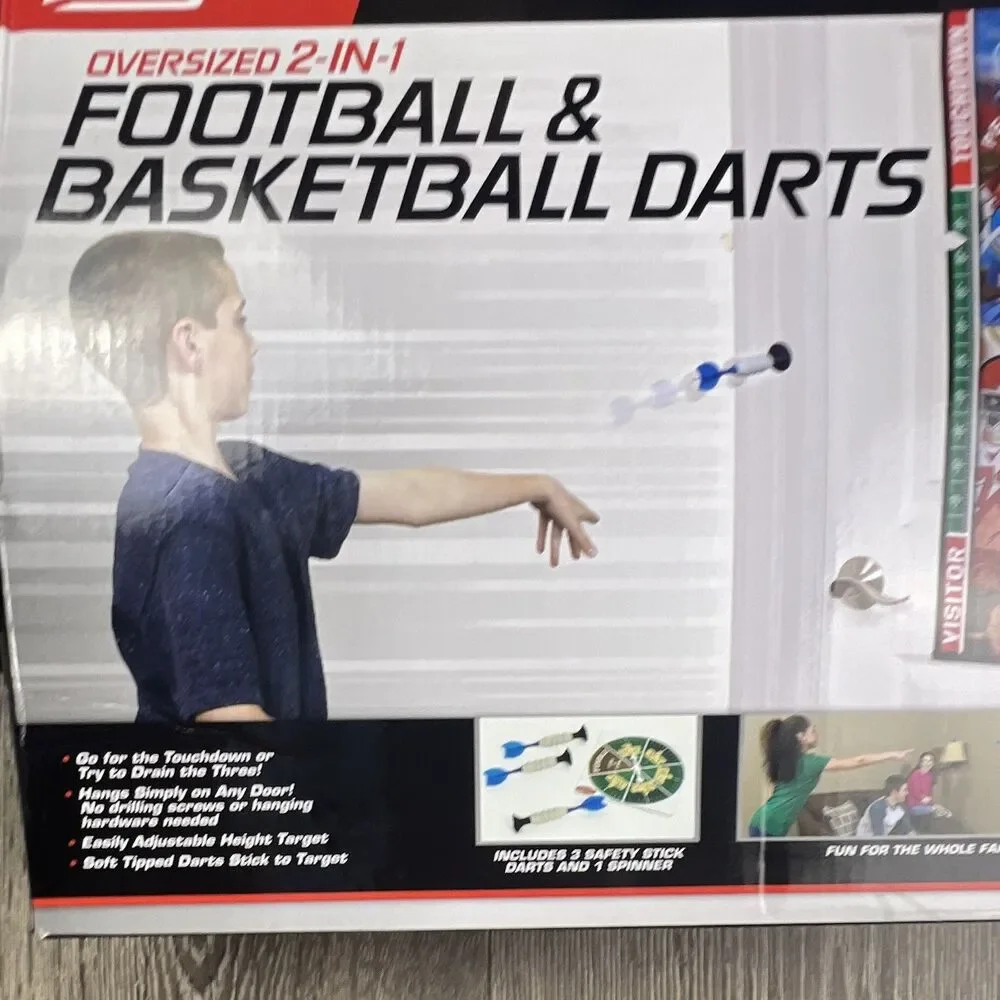 Majik Oversized 2-in-1 Football & Basketball Darts XL Set w/ 3 Darts Spinner